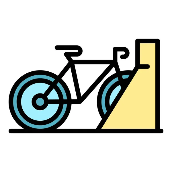 ステーション自転車アイコンアウトラインベクトル エリアの場所 人々のトラフィックの色フラット — ストックベクタ