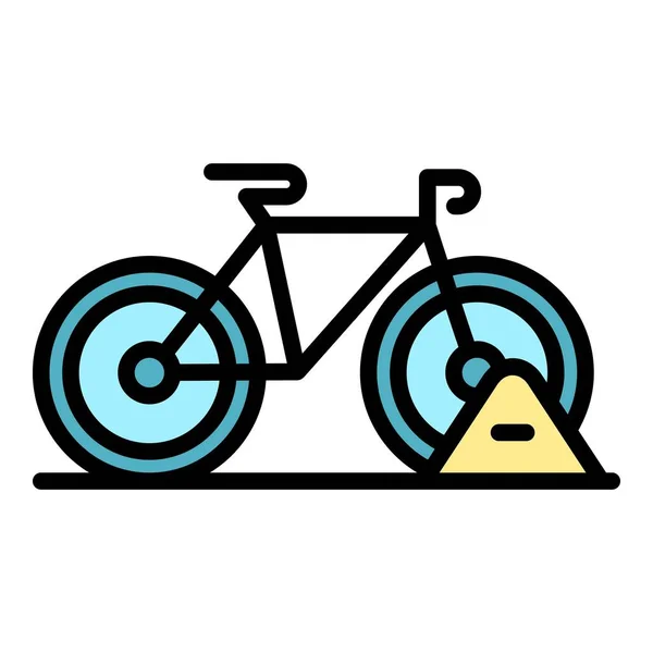 トラフィック自転車アイコンアウトラインベクター パークエリア ラックステーションカラーフラット — ストックベクタ