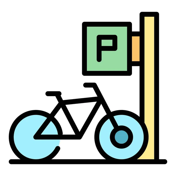 Rack Estação Bicicleta Ícone Contorno Vetor Park City Transporte Cor — Vetor de Stock