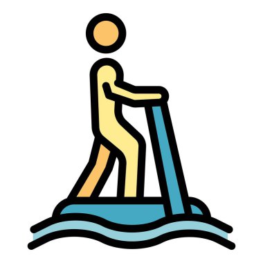 Deniz jeti ikonu ana hat vektörü. Su güvenliği. Can yeleği rengi düz