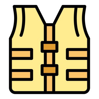 Yelek güvenlik simgesi ana hat vektörü. Su hayatı. Çocuk koruma rengi düz