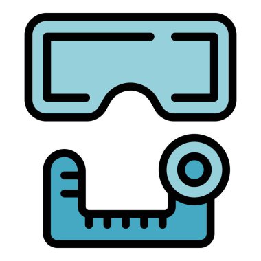 Dalış maskesi ikonu ana hatları vektörü. Güvenli su. Yelek koruma rengi düz