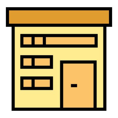 Gerçek villa simgesi ana hat vektörü. Modern ev. Bina kulübesi rengi düz