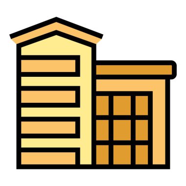 Villa stili ikon ana hatları vektörü. Modern ev. Ev inşa rengi düz