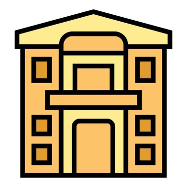 Köşk ikonu ana hatları vektörü. Ev kulübesi. Emlak rengi düz