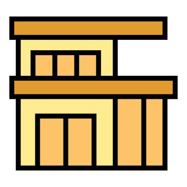 Zengin villa ikonu ana hatları vektörü. Ev kulübesi. Garaj köyünün rengi düz