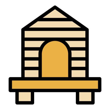 Alaska ahşap ev ikonu ana hat vektörü. Usa karı. Kış kutup rengi düz