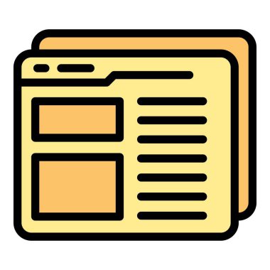 Web haber simgesi ana hatları vektörü. Televizyon medyası. Kamera rengi düzleştir