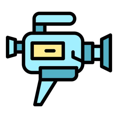 Video kamera ikonu ana hatlı vektör. Televizyon haberleri. Medya stüdyo rengi düz