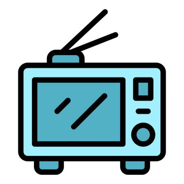 TV izle ikon ana hatları vektörü. Haber medyası. Kamera raporu rengi düz
