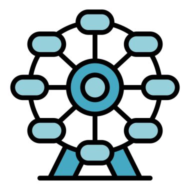 Singapur dönme dolap ikonu ana hat vektörü. Şehir binası. Asya seyahat rengi düz