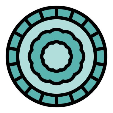 Süslü plaka simgesi ana hat vektörü. Çömlek kursu. Seramik atölye rengi düz