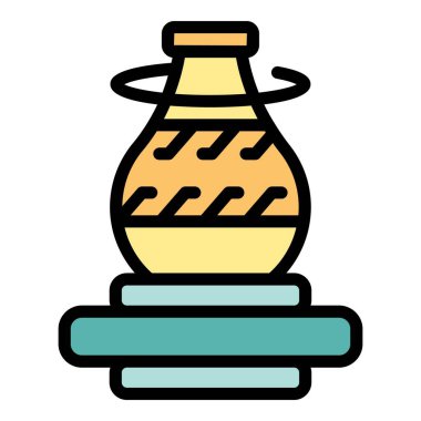 Sınıf vazo taslak vektörü. Seramik sanat. Esrar rengi düzleştiriliyor