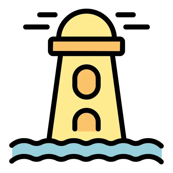 Deniz Feneri Ikonu Ana Hat Vektörü Güvenli Cankurtaran Rengi Düz — Stok Vektör