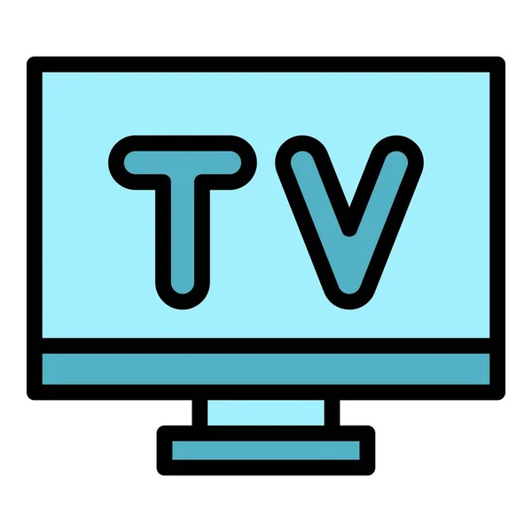 Televisione Icona Contorno Vettoriale Studio Multimediale Comunicato Stampa Colore Piatto — Vettoriale Stock