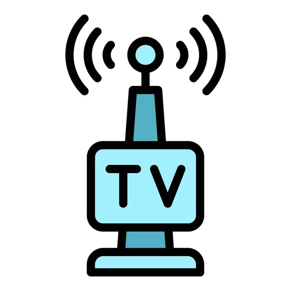 Televizyon Kulesi Ikon Ana Hatları Vektörü Haber Medyası Görüntü Konuşması — Stok Vektör
