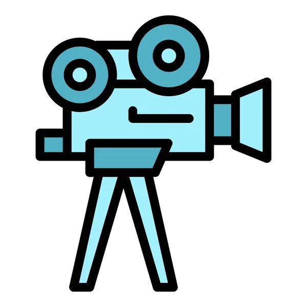 Videocamera Icoon Omtrek Vector Nieuws Studio Praten Verslaggever Kleur Plat — Stockvector