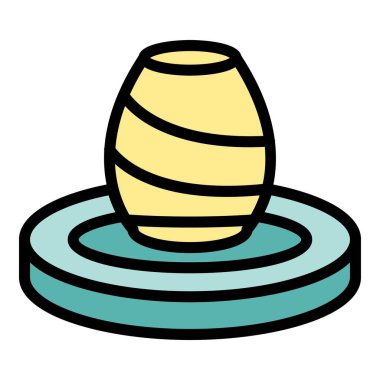 Vazo çömlek ikonu ana hatları vektörü. Sanat kili. Aile sanatı rengi düz