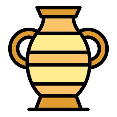 Vazo simgesi ana hatlı vektör. Çömlek sanatı. Seramik sınıf rengi düz