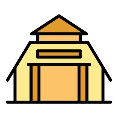 Çiftlik evi ikonu ana hat vektörü. İnek cinsi. Süt rengi düz