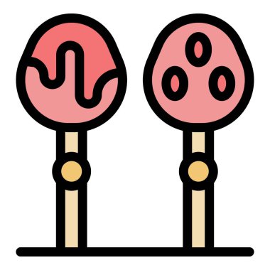 Dekorasyon pastası ikon ana hatları vektörü. Çikolatalı şeker. Şeker kalp rengi düz