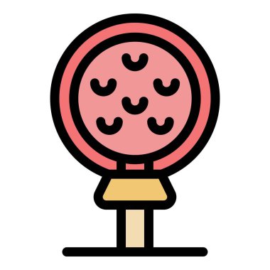 Karamelli kek ikon ana hatları vektörü. Çikolatalı şeker. Tatlı, tatlı bir renk.