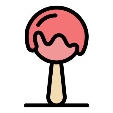 Çikolatalı kek ikon ana hatları vektörü. Şeker sanatı. Kalp yıldızı rengi düz