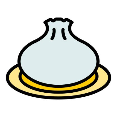 Baozi ikonu ana hatları vektörü hamburgerleniyor. Ekmek. Bao dim sum rengi düz