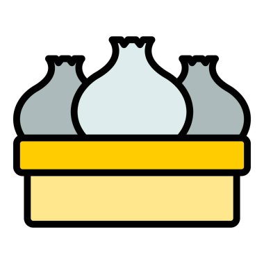 Taipei baozi simgesi ana hat vektörü. Dimsum yemeği. Asya buhar rengi düz