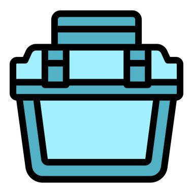 Araç gereç simgesi ana hatları vektörü. Kit davası. Ev marangozu rengi düz