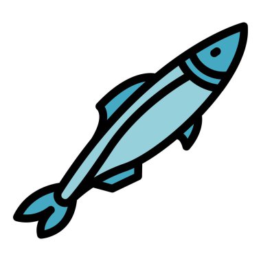 Ringa balığı ikonu ana hatları vektörü. Balık deniz ürünleri. Japon balıkçılık rengi düz