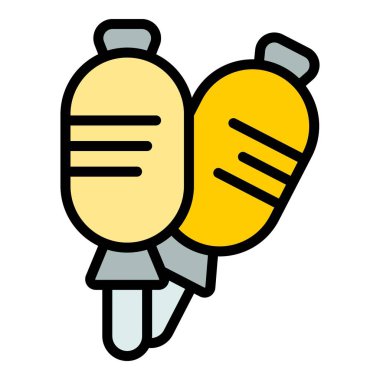 Hot corn dog ikonu ana hatları vektörü. Sosisli çubuğu. Kızarmış sos rengi düz.