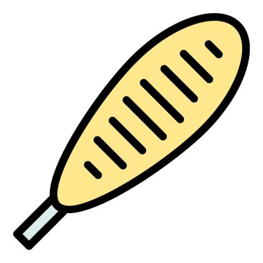 Ketçap mısırlı sosisli sandviç ana hatları vektörü. Sosisli çubuğu. Kızarmış sosis rengi düz.