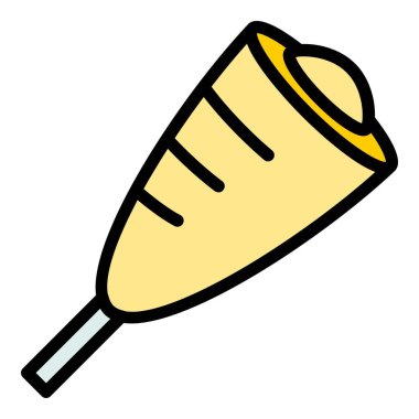 Isır mısırlı sosis ikonu ana hatları vektörü. Sosisli sandviç. Kore sosu rengi düz