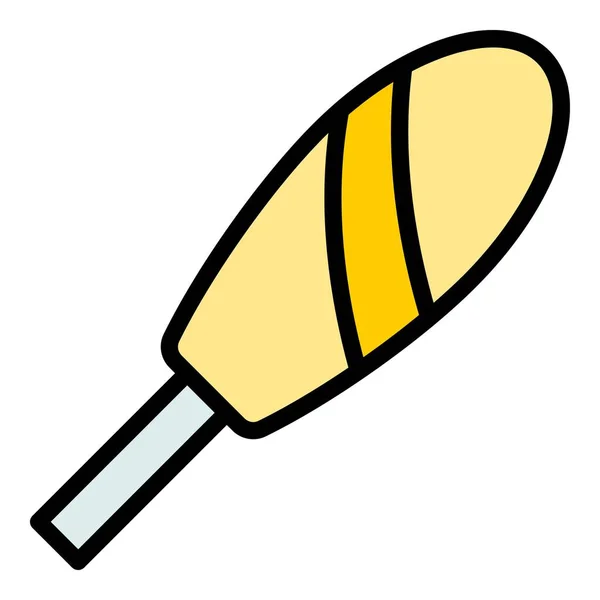 油炸玉米狗图标勾勒病媒 热的食物 奶酪酱色扁平 — 图库矢量图片
