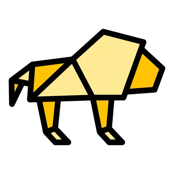 Origami Lion Icône Contour Vecteur Art Animal Polygone Couleur Objet — Image vectorielle