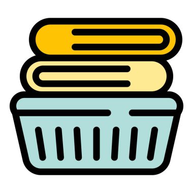 Katlanmış havlu ikonu ana hat vektörü. Kumaş kumaş. Tekstil temizleme rengi