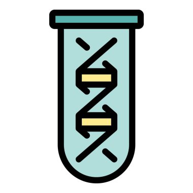 Test tübü DNA ikonu ana hatları vektörü. Deri sağlığı. Doktor sağlık rengi düz