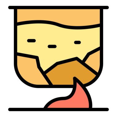 Yanan cam üretim ikonu ana hatları vektörü. Mobilya inşaatı. Ham yaprak rengi düz