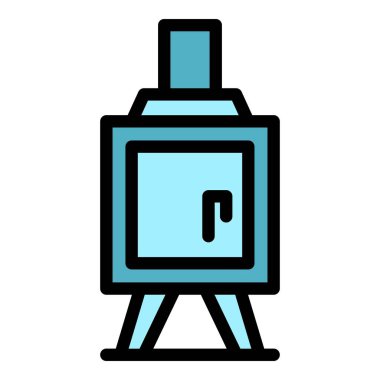 Ev fırını ikonu ana hatları vektörü. Ateş yanıyor. Ahşap soba rengi düz