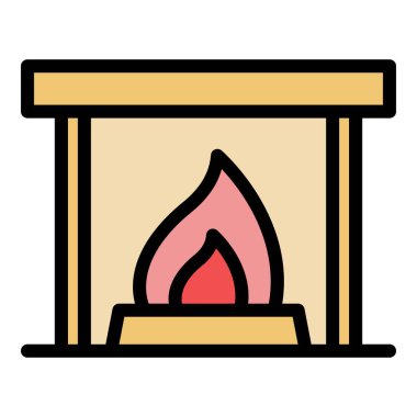 Fırın simgesi ana hat vektörü. Gaz yanıyor. Ahşap sanayi rengi düz