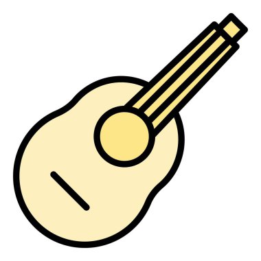 Akustik ukulele ikonu ana hatları vektörü. Müzik gitarı. Sanat oyunu renk düzlüğü