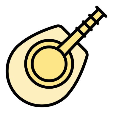 Ukulele sanat ikonu ana hatları vektörü. Müzik gitarı. Çalma biçimi rengi düz