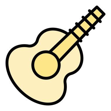 Şirin ukulele ikon ana hatları vektörü. Hawaii gitarı. Akustik çalma rengi düz