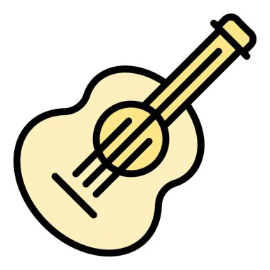 Çizgi roman ukulele ikon ana hatları vektörü. Müzik gitarı. Sevimli akustik renk düz