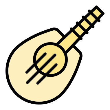 Ukulele ikon ana hatları vektörü. Hawaii gitarı. Müzik aleti rengi düz