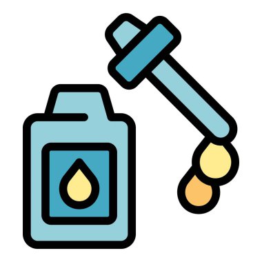 Göz damlası ikonu ana hat vektörü. Bakım evi. Test kişi rengi düz