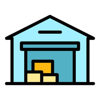 Şehir deposu ikonu ana hat vektörü. Karavan limanı. Gemi rengini dışarıya aktar