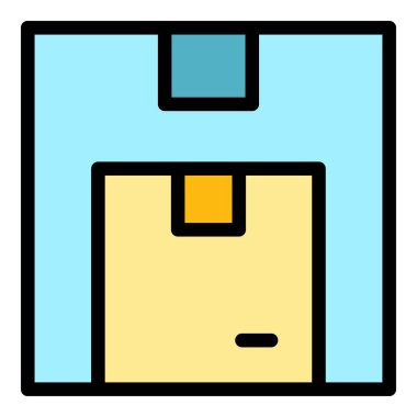 Hızlı servis parsel simgesi ana hatları vektörü. Kargo karavanı. Araba gemisi rengi düz