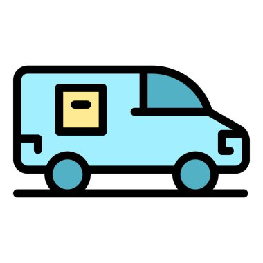 Otobüs içe simge aktarımı ana hatları vektörü. Kargo kamyonu. Araba gemisi rengi düz